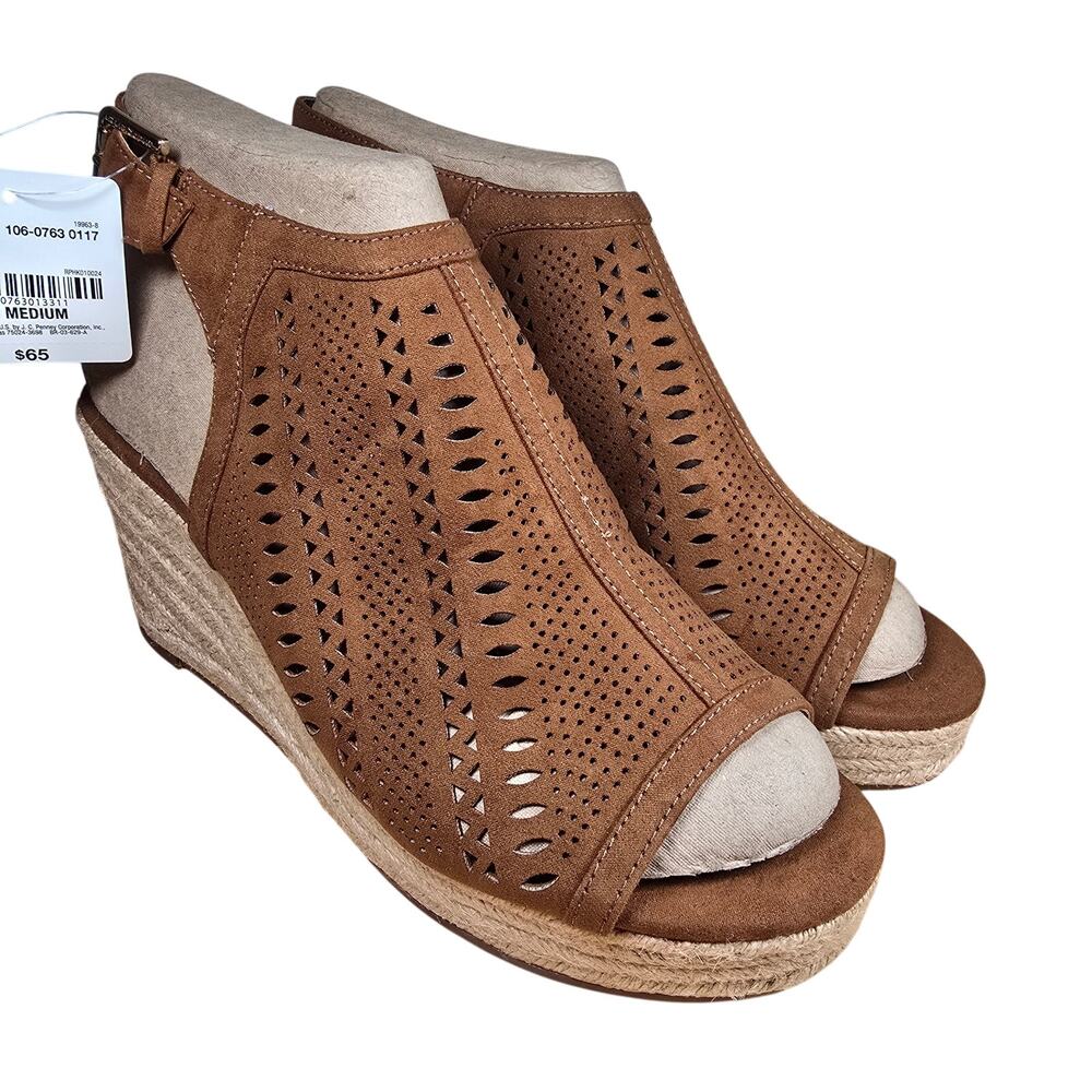 NEW Liz Claiborne LC Hanalei Cognac Womens Brown Wedge Heel Suede  Sz 10 - Picture 5 of 9